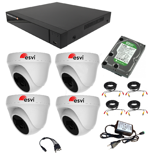 evd 6104nx2 2 гибридный 5 в 1 видеорегистратор 4 канала 5m n 21к с 1hdd h 265 HD-PX-C420A(BV) (2Mп 1080p) Готовый комплект видеонаблюдения для дома, дачи или магазина на четыре внутренних видеокамеры