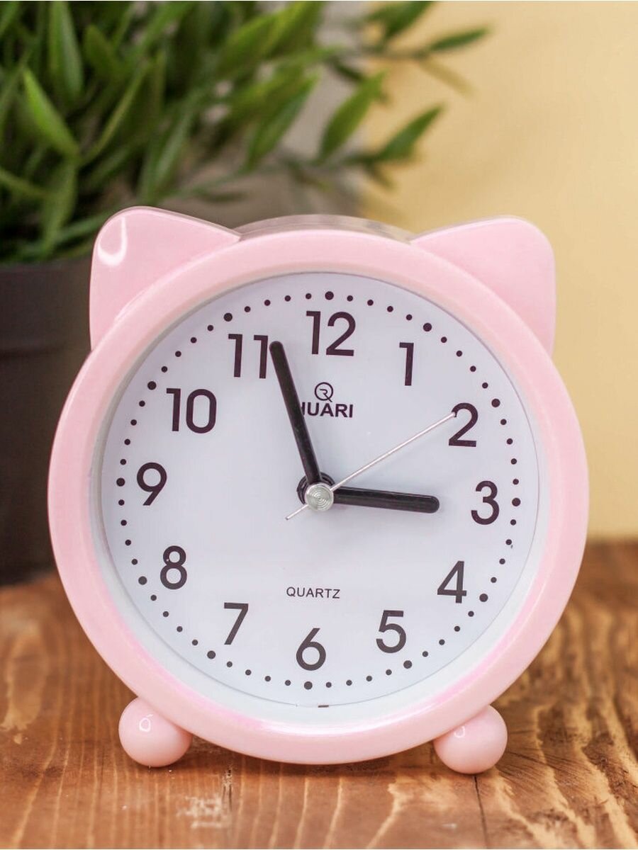 Часы настольные с будильником Cat ears pink