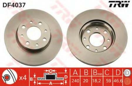 Диск тормозной передн FIAT: PALIO 96-, PALIO Weekend 96-01, SIENA 96- TRW DF4037