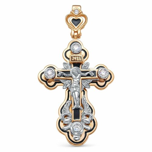 Крестик DIALVI JEWELRY, комбинированное золото, 585 проба, фианит, эмаль, размер 3.5 см.