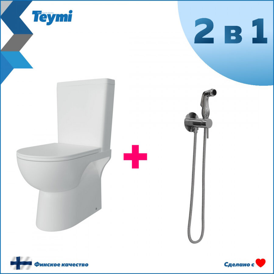 фото Комплект Teymi 2 в 1: Унитаз напольный Aina безободковый с гигиеническим душем Lina черный матовый F10131