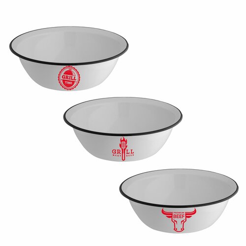 Миска эмалированная AXENTIA BBQ 28 см объем 25 л белая с рисунком 1548₽