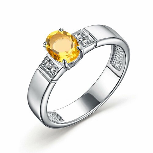 Кольцо MINERAL NATION, серебро, 925 проба, фианит, цитрин, размер 17