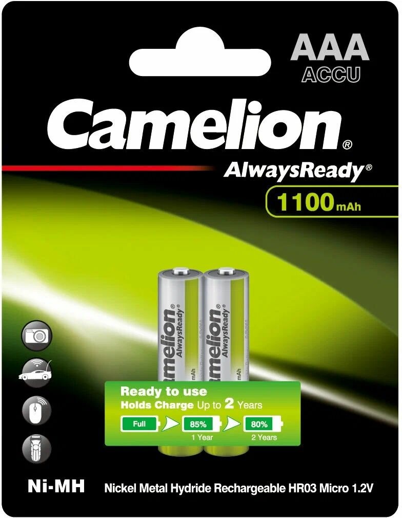 Аккумулятор Camelion AAA-1100mAh Ni-Mh BL-2 (NH-AAA1100BP2, 1.2В) (2 шт. в уп-ке)