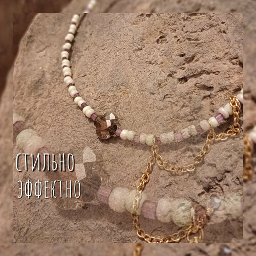 Чокер Сибирская Бронза Чокер из винтажного чешского бисера, стекло, длина 39 см, фиолетовый, бежевый