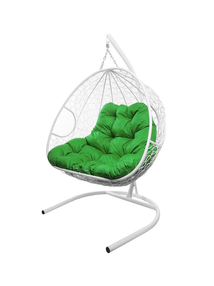 Подвесное кресло с ротангом Для компании белое, зелёная подушка