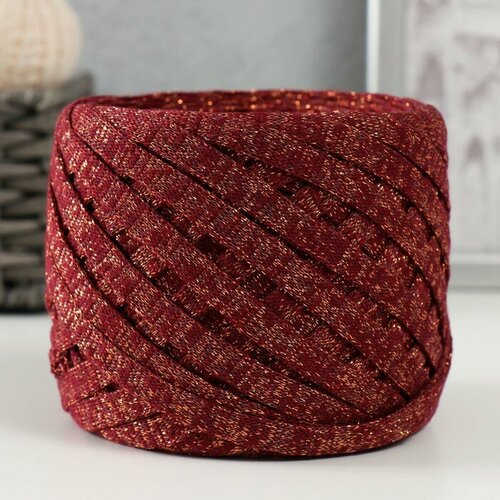 Трикотажная пряжа Риббон с люрексом 85м1705 гр Вишня люрекс Медь 870₽