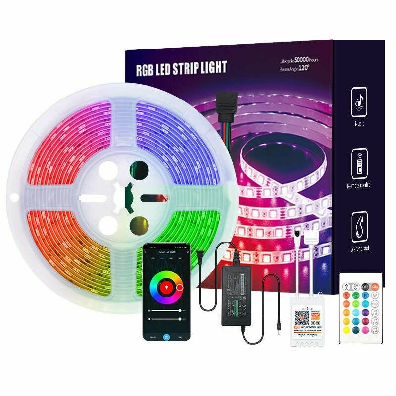 Умная светодиодная лента RGB с Яндекс Алисой, Марусей, Google Home, Wi-Fi, Smart LED Lightstrip IP67 24W 5 метров