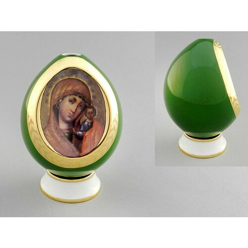 Яйцо фарфоровое с ликом Казанской Божьей матери на подставке яйцо пасхальное на подставке богоматерь неувядаемый цвет