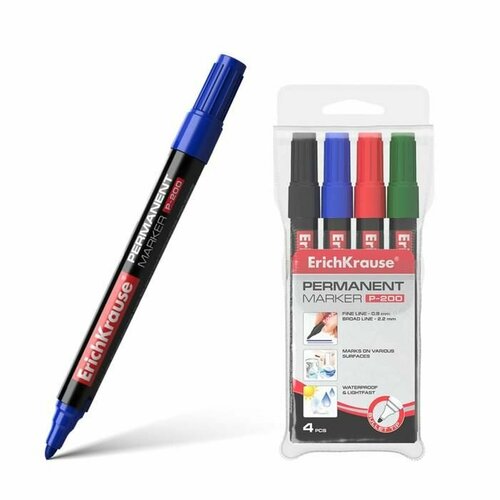 Набор маркеров перманентных 4 цвета 08-22 мм ErichKrause P-200 чернила на спиртовой основе микс 874₽