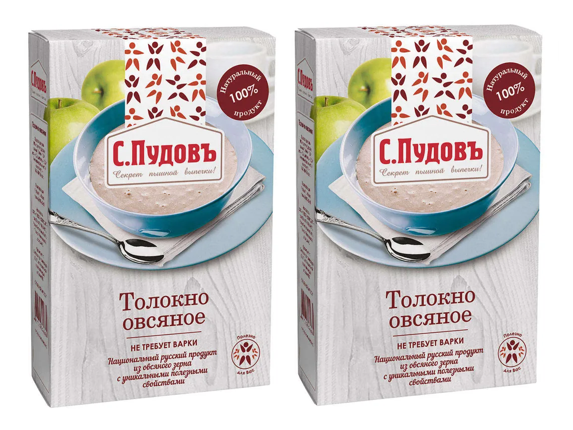 Толокно овсяное «С.Пудовъ», 400 г 2 коробочки