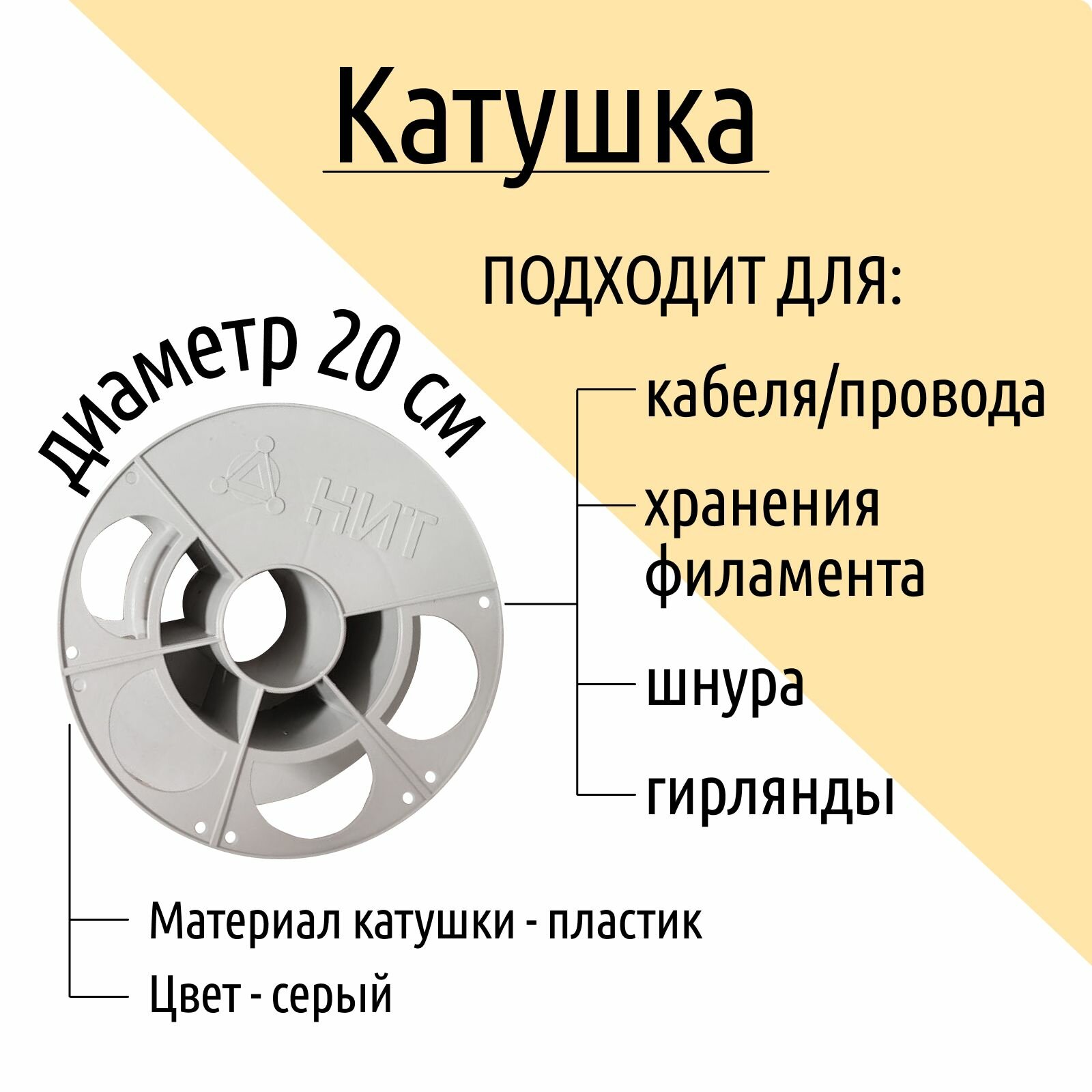 фото Катушка Бобина Серая для намотки провода, веревки, гирлянды, проволоки