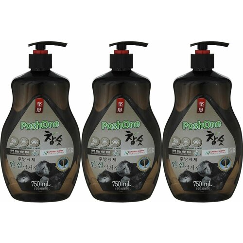 PoshOne Средство-концентрат для мытья посуды с древесным углем, 750 мл, 3 шт