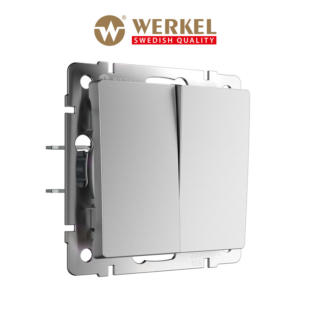 Проходной двухклавишный выключатель/переключатель Werkel W1122065 серебряный матовый IP20
