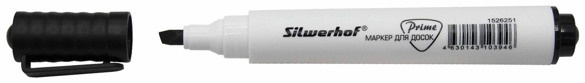 Упаковка маркеров для досок Silwerhof Prime+, скошенный пишущий наконечник, черный 12 шт./кор. - фото №2