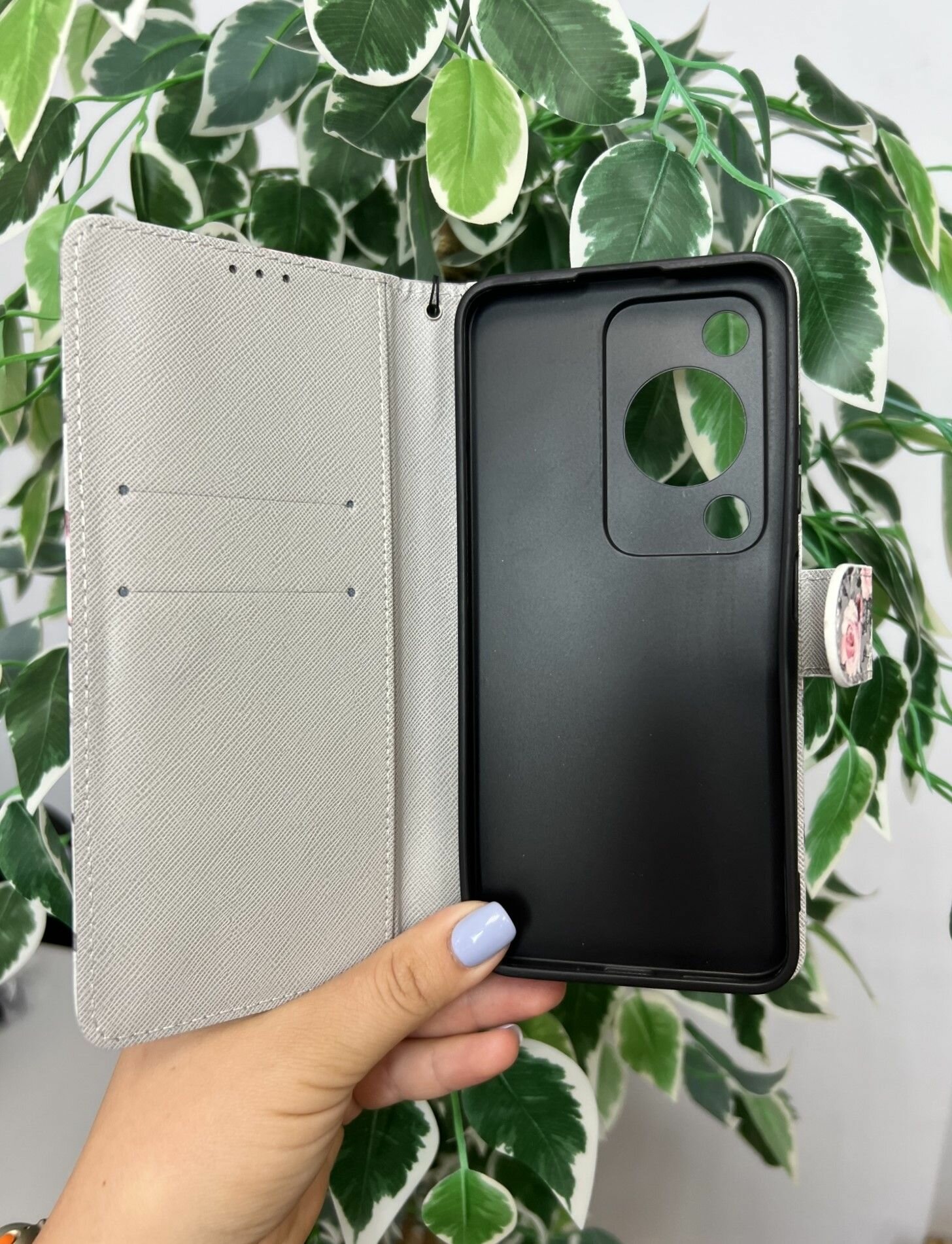 Чехол книжка wallet case на Huawei Nova Y63 и Y72 и Y72S / Хуавей Нова У63 и У72 и У72S с рисунком (Розы на сером) — фото 1