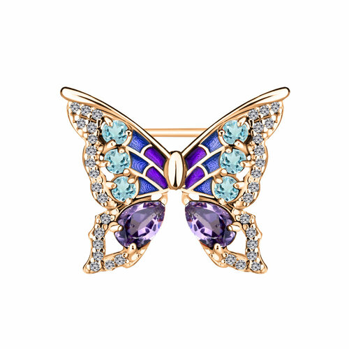 Брошь Diamant online, серебро, 925 проба, золочение, фианит, эмаль, аметист, топаз, , мультиколор
