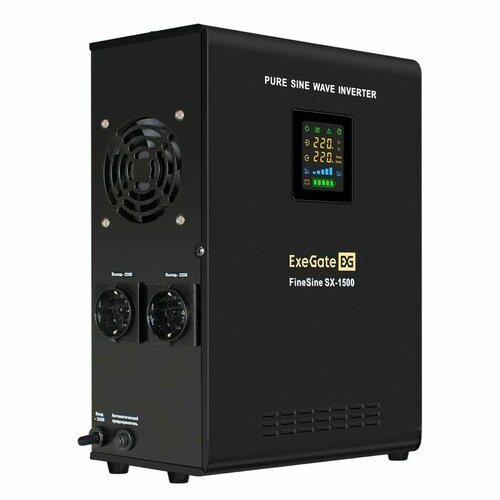 ExeGate FineSine SX-1500. LCD. AVR.2SH <1500VA/1050W, чистая синусоида, цветной LCD-дисплей, AVR, 2*Schuko, линейно-интерактивный, внешняя батарея 24В до 200Ач (поставляется отдельно), Black> EX295998RUS