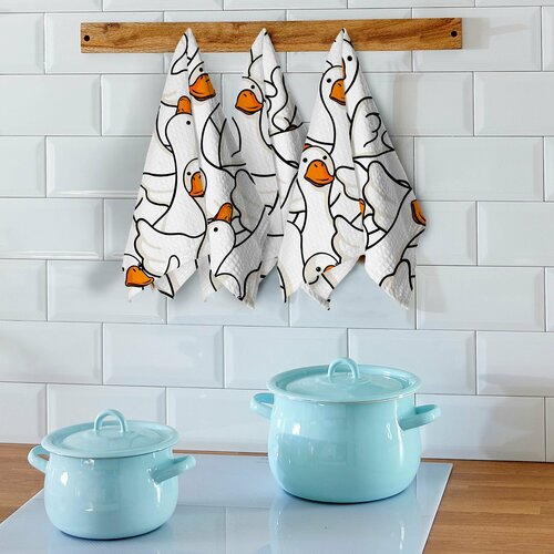 Кухонные полотенца вафельные 45х60 3 шт Crazy Getup Белый гусь обнимусь 453₽