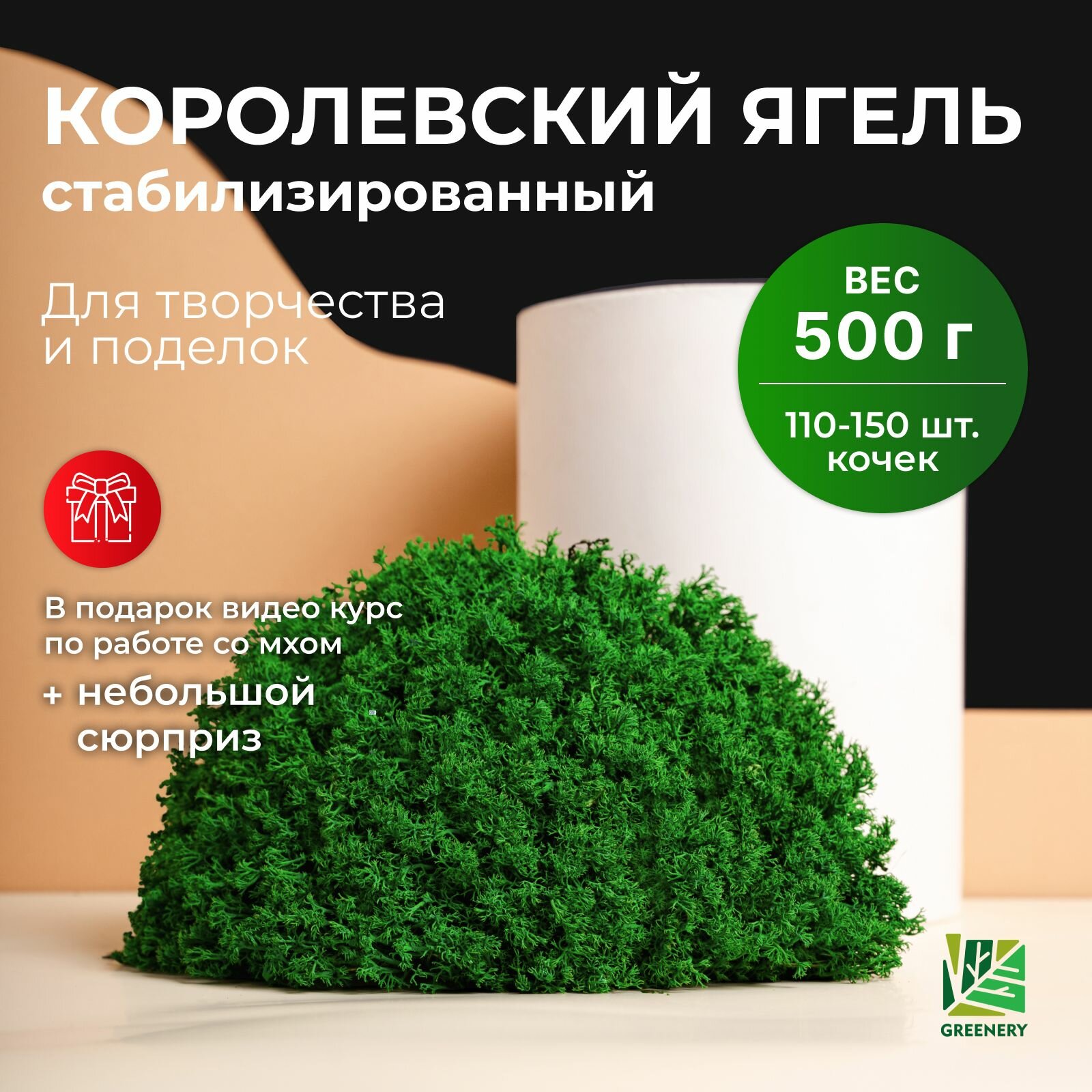 Greenery Moss / Мох Ягель Королевский №10 - 500 гр стабилизированный. Для украшения, панно и творчества 500 гр