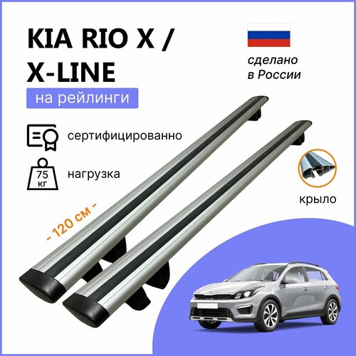 Багажник на рейлинги для Kia Rio X / Kia Rio X-Line (Киа Рио Х), Крепыш Крыло серебристое