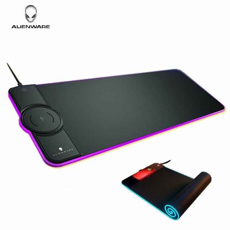 Коврик для игровой мыши, Alienware Беспроводная зарядка RGB Компьютерный настольный коврик 15 Вт Быстрая зарядка, черный