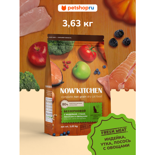 Fresh беззерновой корм для взрослых кошек со свежей индейкой, уткой, лососем и овощами, Adult Grain-free Recipe, Turkey, Duck, Salmon, 3,63 кг