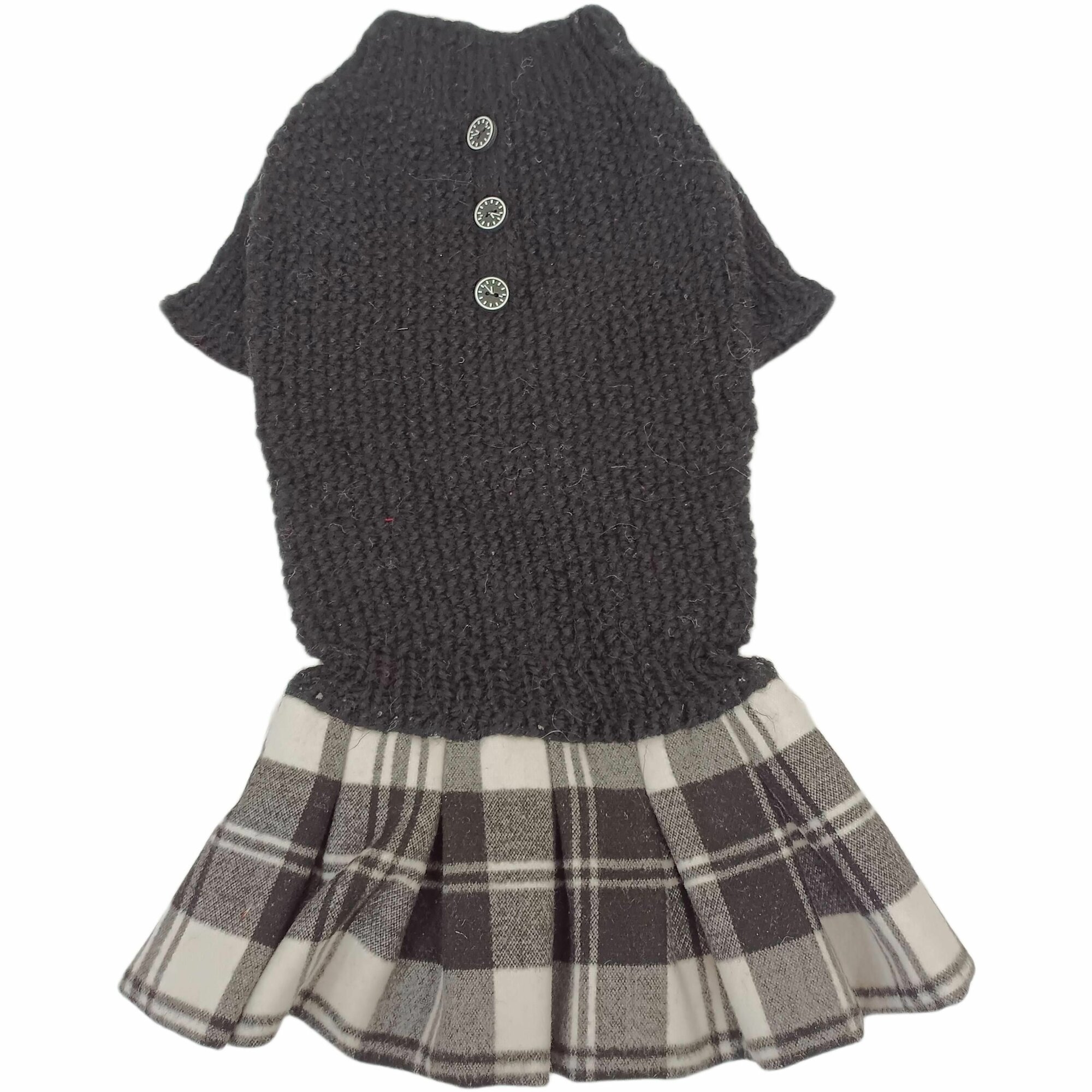 Теплое Платье с вязанным верхом и юбочкой для собачки кошечки. Спина 34 см. Объем груди 36. Горловина 24 см.