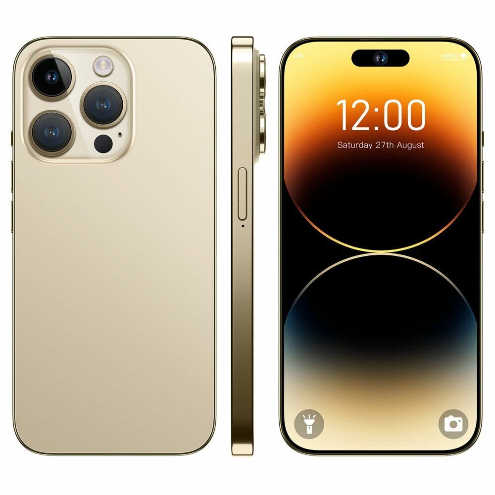 Смартфон Aurora fourteen Pro Max, Android 13, 12GB/512GB, безрамочный, золотой