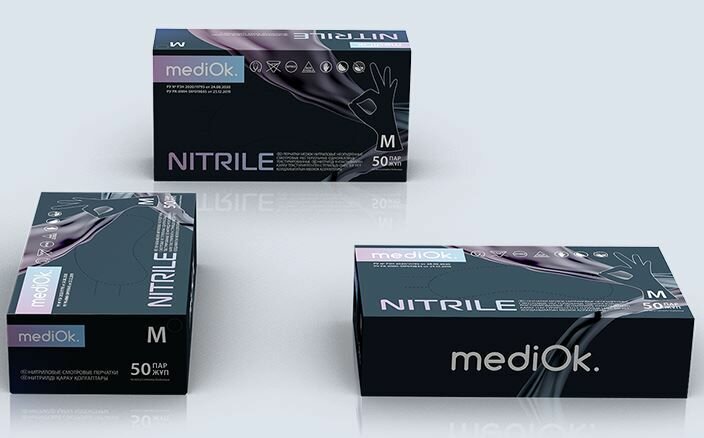 Перчатки нитриловые XL (8-9), 100шт, черные , MediOk