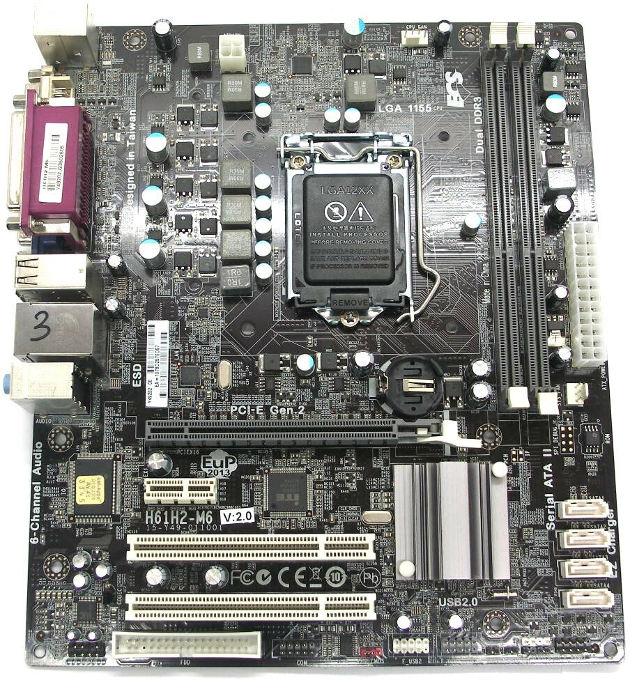Материнская плата S-1155 ECS H61H2-M6 V:2.0 H61/PCI-E/2xDDR3/GbLAN/Sb/VGA/DVI-D/mATX