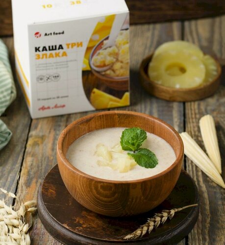 Изображение товара Арт Лайф Каша Три злака с ананасом низкокалорийная Из кукурузы, пшена и ржи, обогащена пищевыми волокнами. Без сахара