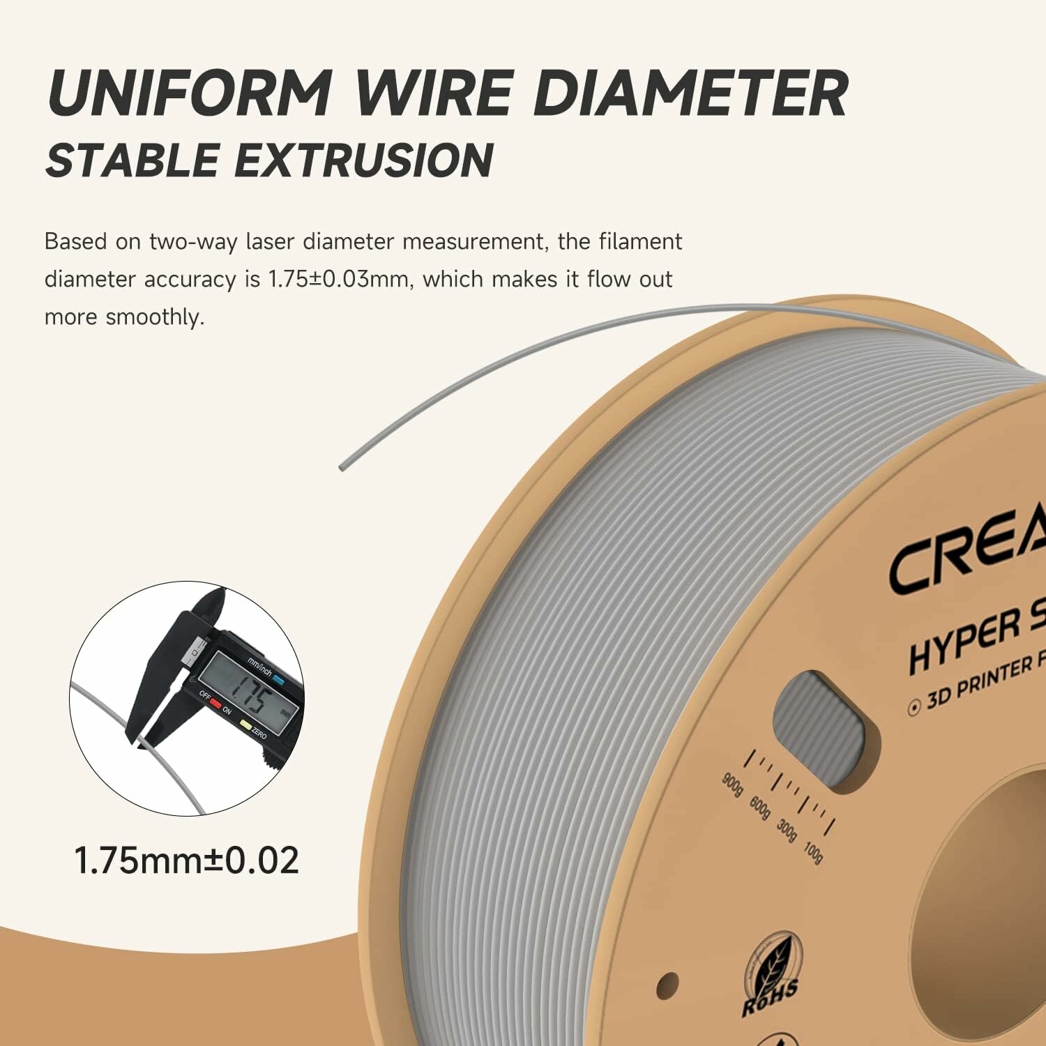 Филамент Creality Hyper Series PLA 1.75 мм, 1 кг, для 3D-принтера, точность ±0.02 мм, белый — фото 1