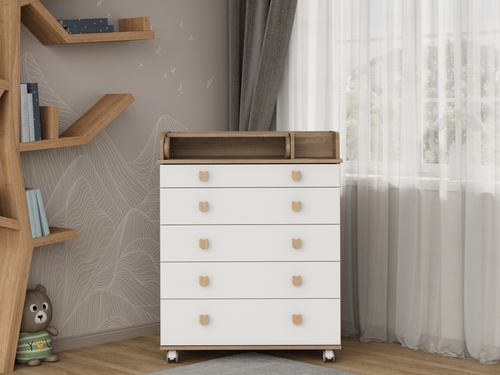 Изображение товара Комод с откидным пеленальным столиком Incanto Мишка цвет белый/дуб