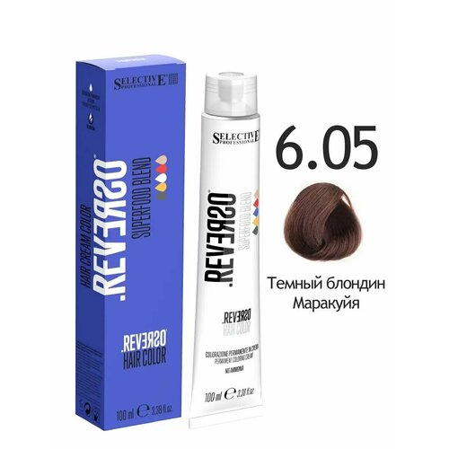 фото Selective professional крем-краска reverso без аммиака superfood 6,05 темный блондин "маракуйя", 100 мл