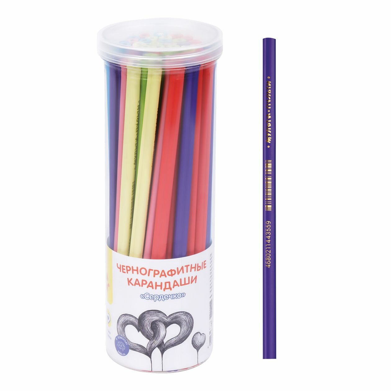 100 шт. Карандаш ч/г Мульти-Пульти "Сердечко", HB, незаточен, пластиковый, формовой корпус