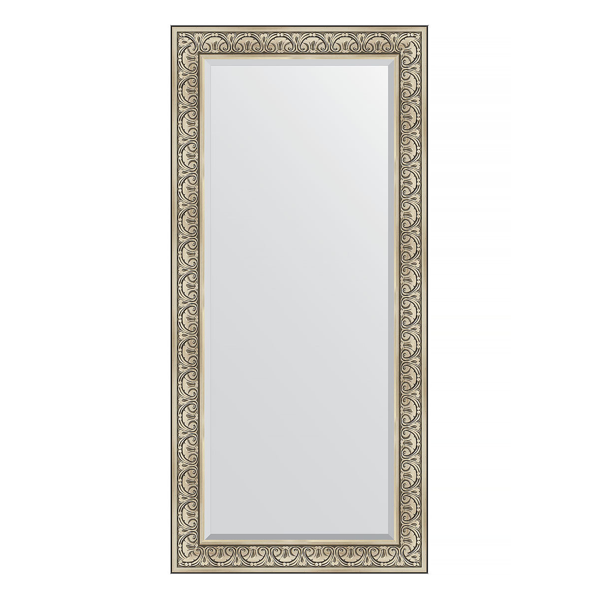 Зеркало настенное с фацетом EVOFORM в багетной раме барокко серебро, 80х170 см, для гостиной, прихожей, кабинета, спальни и ванной комнаты, BY 3606
