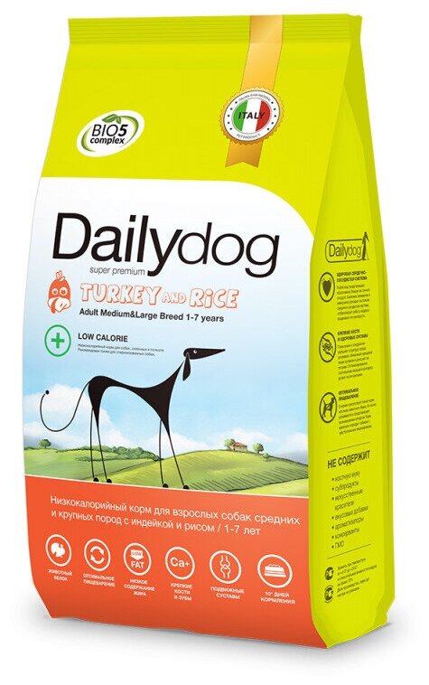Dailydog корм для взрослых собак средних и крупных пород, индейка и рис 3 кг (1 шт)