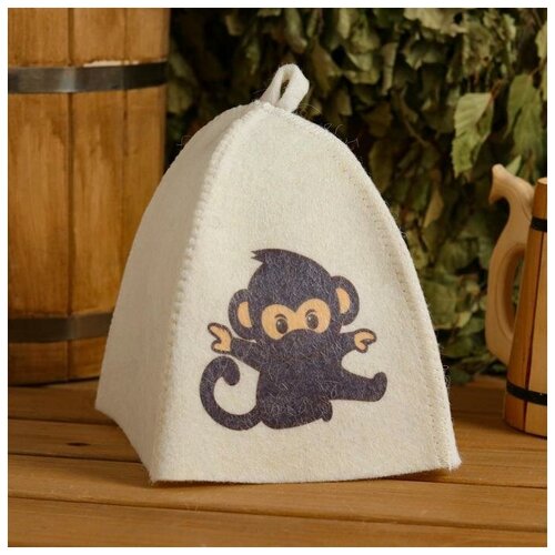 фото Шапка для бани и сауны детская "обезьянка", с принтом, белая yandex market