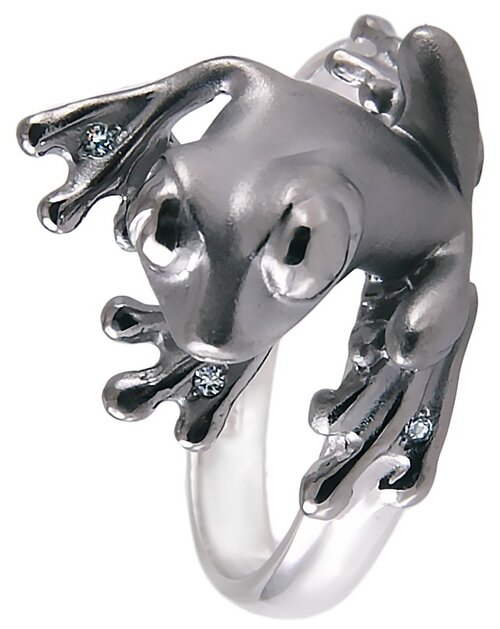 Кольцо Альдзена Лягушонок, серебро, 925 проба, родирование, фианит, размер 17, серебряный, черный