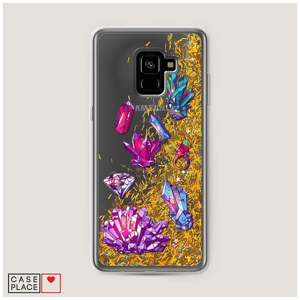 Жидкий чехол с блестками "Разные кристаллы" на Samsung Galaxy A8 + / Самсунг Галакси А8 Плюс 2018