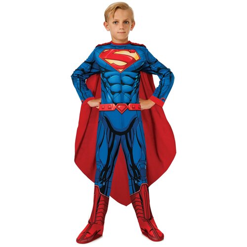 фото Костюм супермен с мускулатурой deluxe детский rubie's m (5-7 лет) (комбинезон, плащ, пояс, имитация обуви) rubie's,rubie's