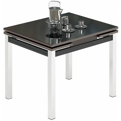 фото Стол раздвижной leset париж 1р металл хром, стекло черное