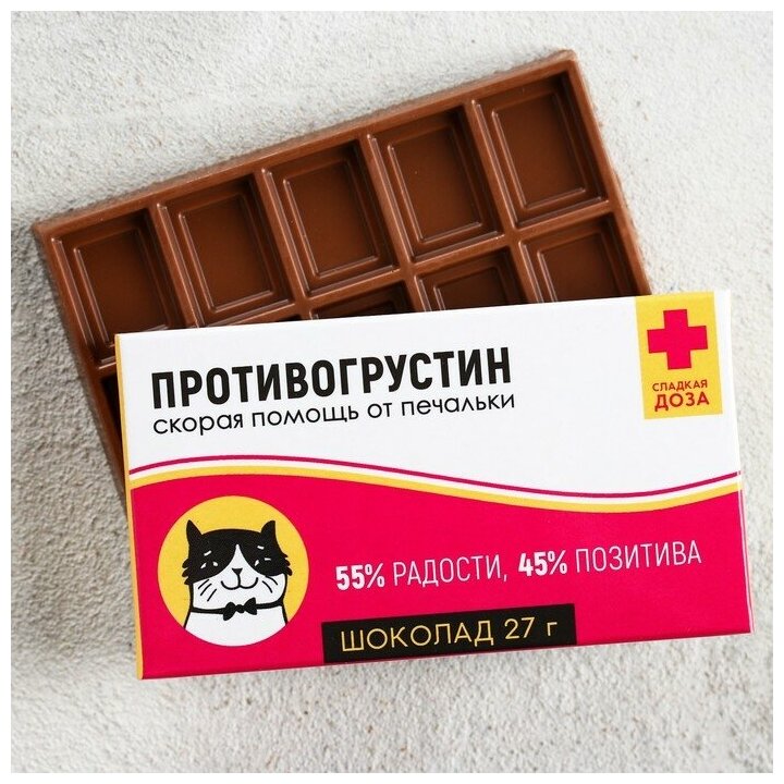 Подарочный молочный шоколад "Противогрустин", 27 г
