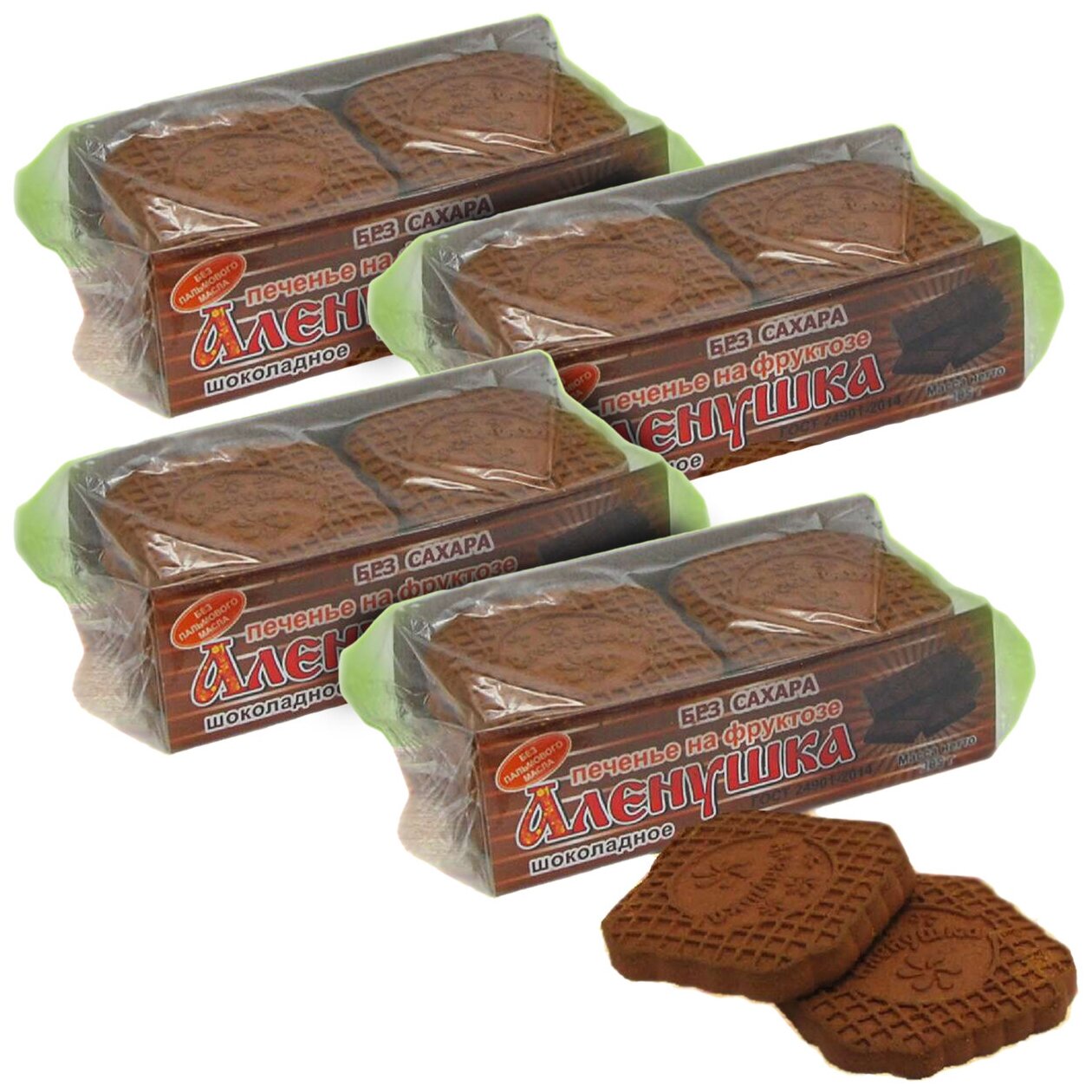 Печенье Алёнушка Шоколадное на фруктозе, 4шт по 185г