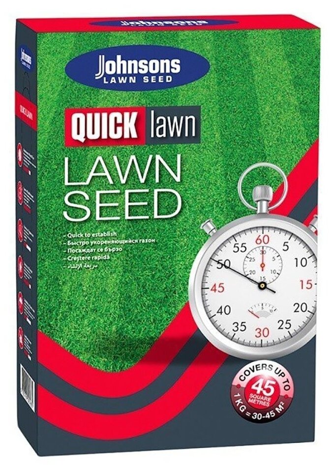 Семена Газон Quick Lawn 1 кг износостойкий коробка Johnsons Lawn Seed