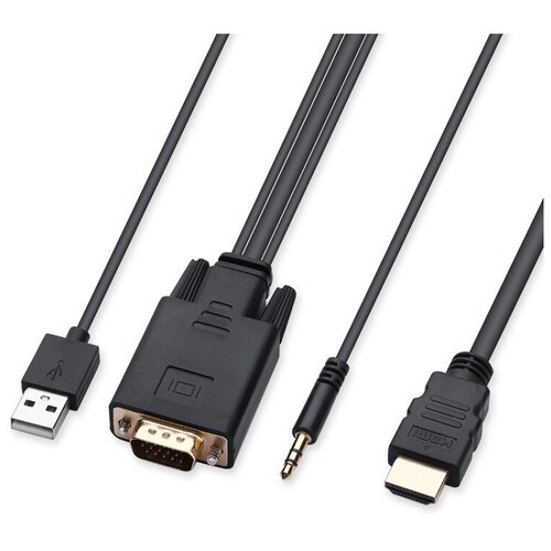 Кабель HDMI - VGA (m)/ AUX 3.5 jack/ USB (m) 2 метра переходник адаптер hdmi vga aux звук кабель 0 1м черный