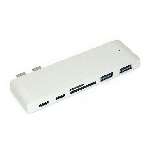 Адаптер сдвоенный Type C на USB 3.0*2 + Type C* 2 + SD/TF для MacBook серебристый адаптер сдвоенный type c на usb 3 0 2 разъёма и разъёма зарядки type c кардридер sd tf для macbook серебристый