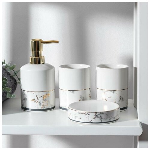 фото Набор аксессуаров для ванной комнаты «афродита», 4 предмета: дозатор 380 мл, мыльница, 2 стакана нет бренда