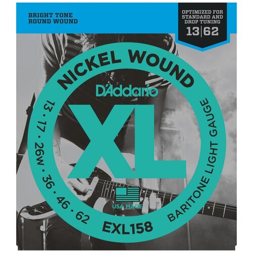 EXL158 XL NICKEL WOUND Струны для электрогитары Baritone-Light 13-62 D`Addario набор струн d addario exl158 1 уп